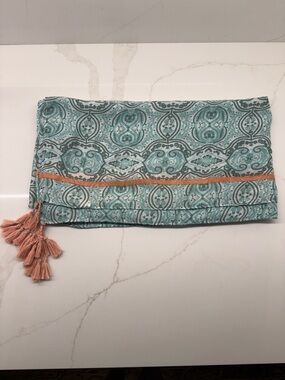 Teal Paisley Scarf with Peach Tassels